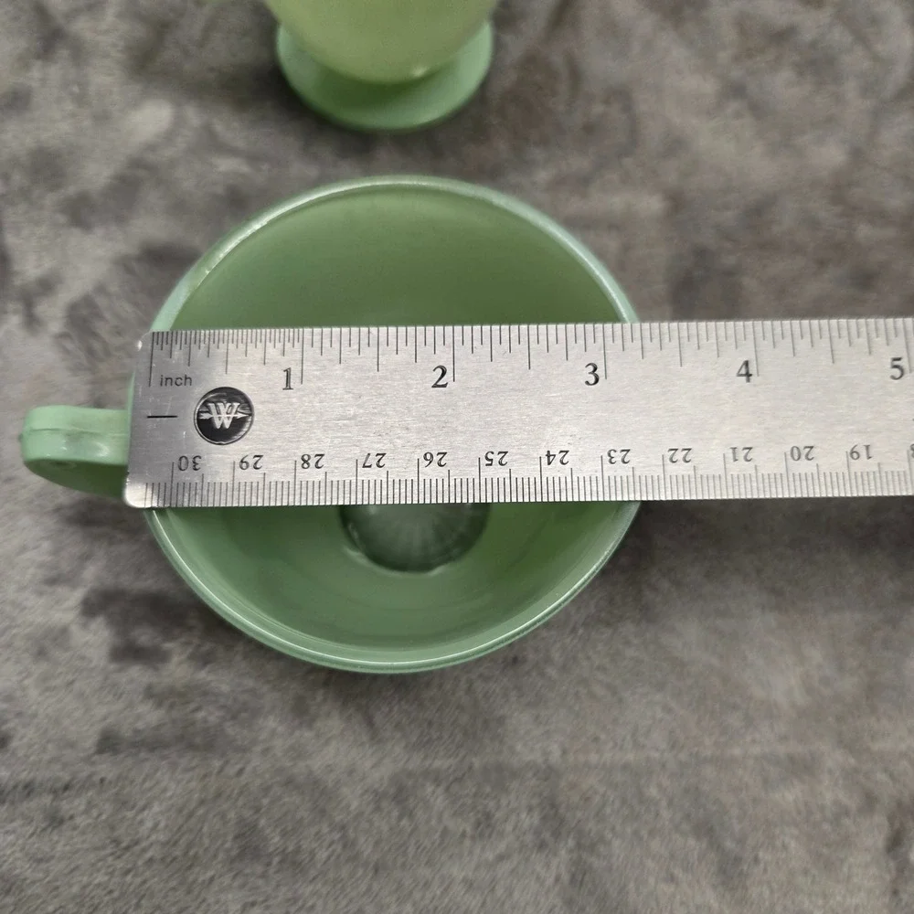 Vintage Jadeite Glass Creamer and Sugar Bowl Set Green Starburst Base 2 Piece